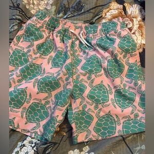 Crewcuts Pink and Green Turtle Swim trunks NWT size 6/7